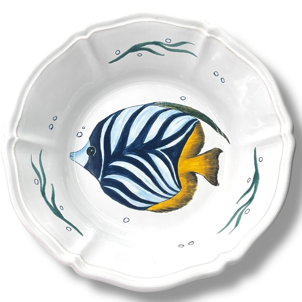 Deruta Ceramiche Vintage Hand Painted Scallop Edge Pasta Bowl w/ Angelfish 12.5"